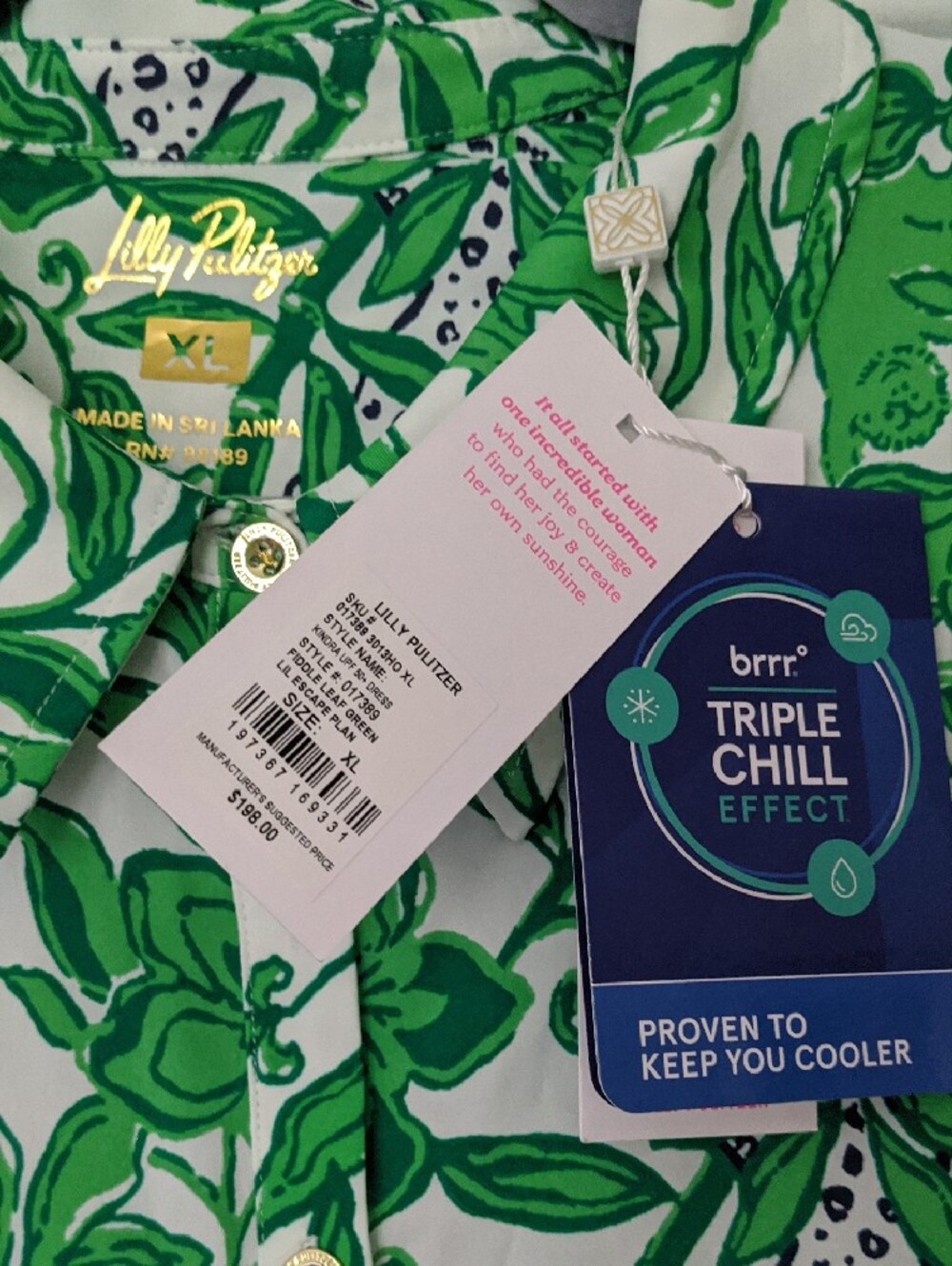 Lilly Pulitzer Women's XL- Green and White Leaf-Print Dress With Buttons NWT - Picture 3 of 4